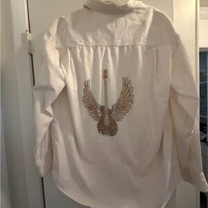 INC International Concepts White Shirt with Gold guitar with wings
